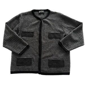 Castle of Ireland Premium Knit Open Cardigan Round Neck Striped Grey Size Medium